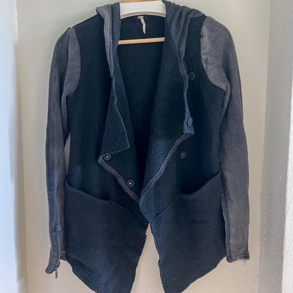 Free People Black Wool Drippy Jacket M - Picture 3 of 9